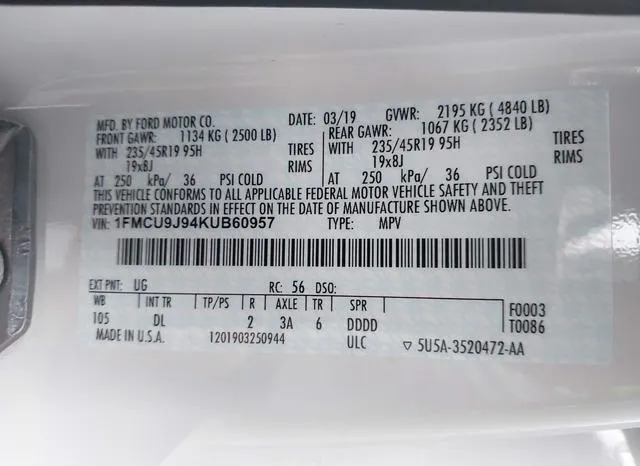 1FMCU9J94KUB60957 2019 2019 Ford Escape- Titanium 9