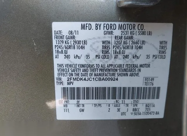 2FMDK4JC1CBA00924 2012 2012 Ford Edge- Sel 9