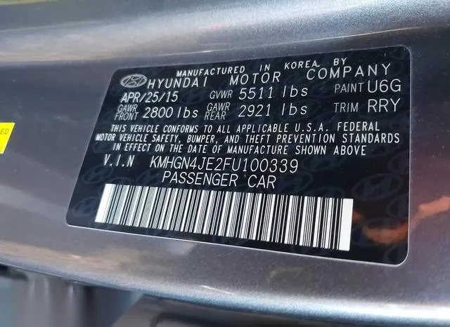 KMHGN4JE2FU100339 2015 2015 Hyundai Genesis- 3-8 9