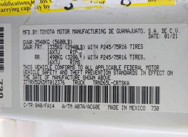 3TYRX5GN3MT012376 2021 2021 Toyota Tacoma- SR 9