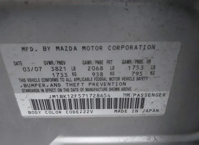 JM1BK12F571728654 2007 2007 Mazda 3- I 9