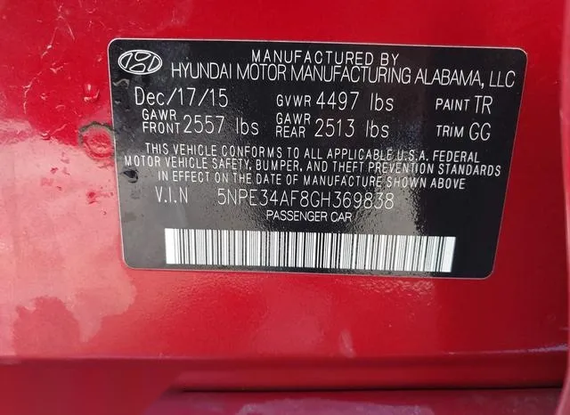 5NPE34AF8GH369838 2016 2016 Hyundai Sonata- Sport 9