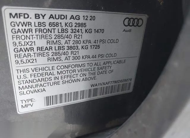 WA1VXAF77MD025076 2021 2021 Audi Q7- Prestige 55 Tfsi Quatt 9