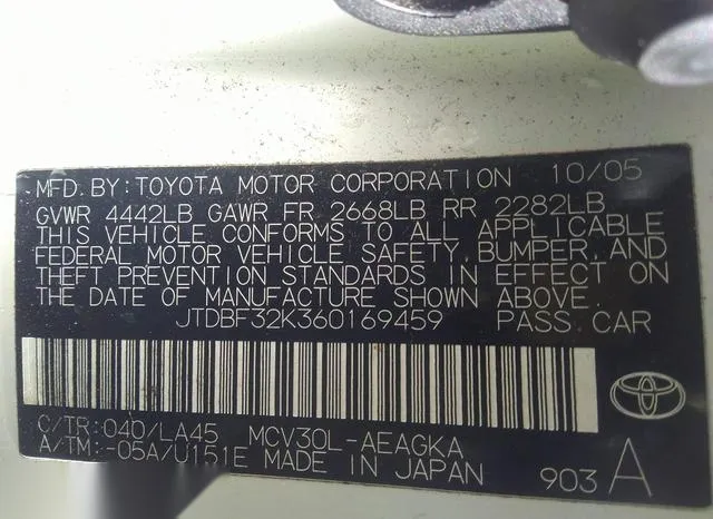 JTDBF32K360169459 2006 2006 Toyota Camry- Xle V6 9