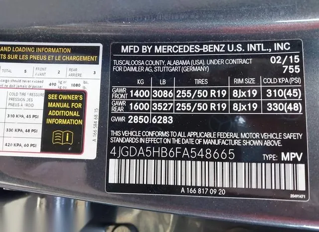 4JGDA5HB6FA548665 2015 2015 Mercedes-Benz ML 350- 4Matic 9