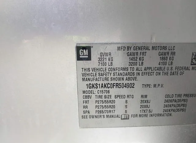 1GKS1AKC0FR504902 2015 2015 GMC Yukon- Sle 9