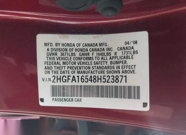 2HGFA16548H523871 2008 2008 Honda Civic- LX 9