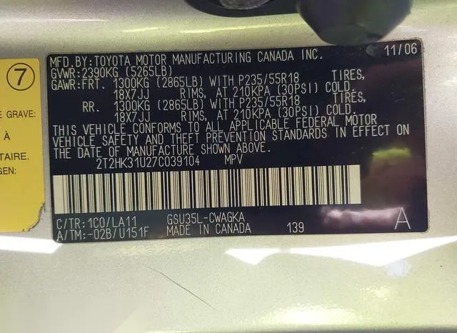 2T2HK31U27C039104 2007 2007 Lexus RX- 350 9