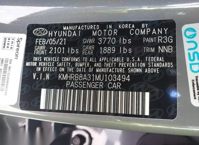 KMHRB8A31MU103494 2021 2021 Hyundai Venue- SE 9