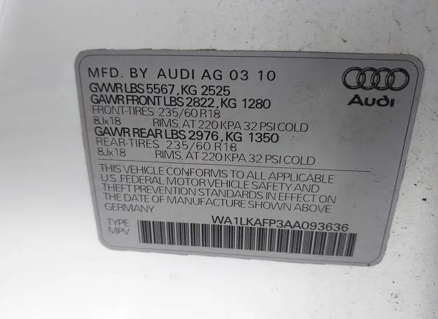 WA1LKAFP3AA093636 2010 2010 Audi Q5- 3-2 Premium 9