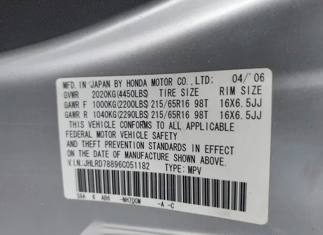 JHLRD78896C051182 2006 2006 Honda CR-V- EX 9