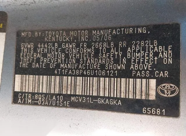 4T1FA38P46U106121 2006 2006 Toyota Camry- Solara Sle 9