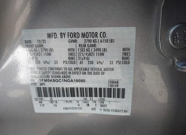 1FM5K8GC1NGA18080 2022 2022 Ford Explorer- ST 9