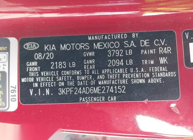 3KPF24AD6ME274152 2021 2021 KIA Forte- Lxs 9