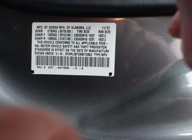 5FNRL38728B013363 2008 2008 Honda Odyssey- Ex-L 9