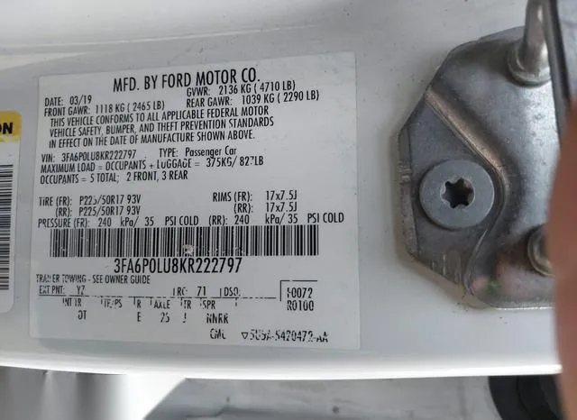 3FA6P0LU8KR222797 2019 2019 Ford Fusion- Hybrid SE 9