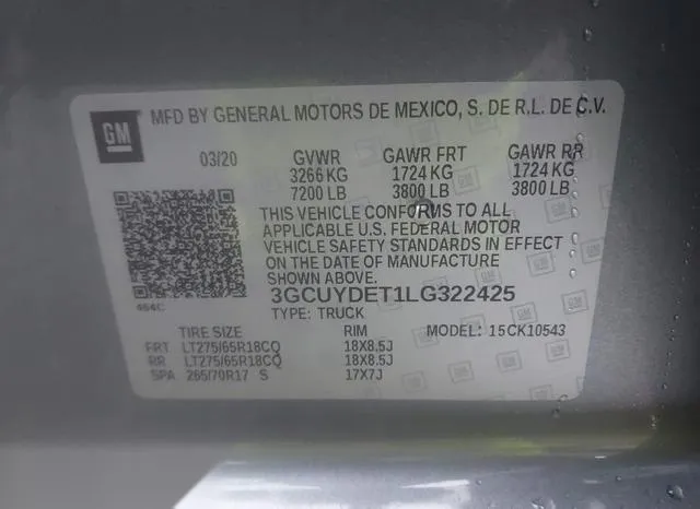 3GCUYDET1LG322425 2020 2020 Chevrolet Silverado 1500- 4Wd 9