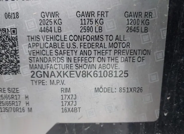 2GNAXKEV8K6108125 2019 2019 Chevrolet Equinox- LT 9