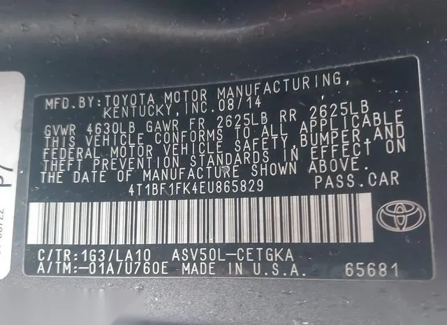 4T1BF1FK4EU865829 2014 2014 Toyota Camry- Xle 9