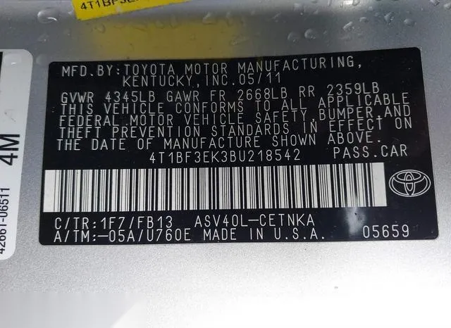 4T1BF3EK3BU218542 2011 2011 Toyota Camry- LE 9