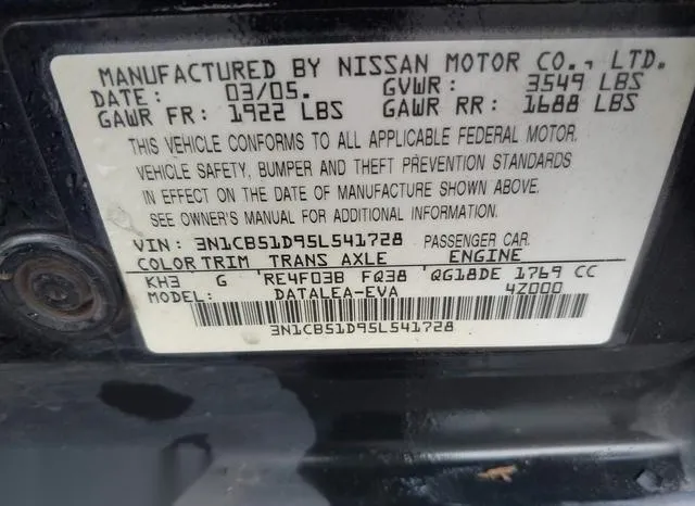 3N1CB51D95L541728 2005 2005 Nissan Sentra- 1-8S 9