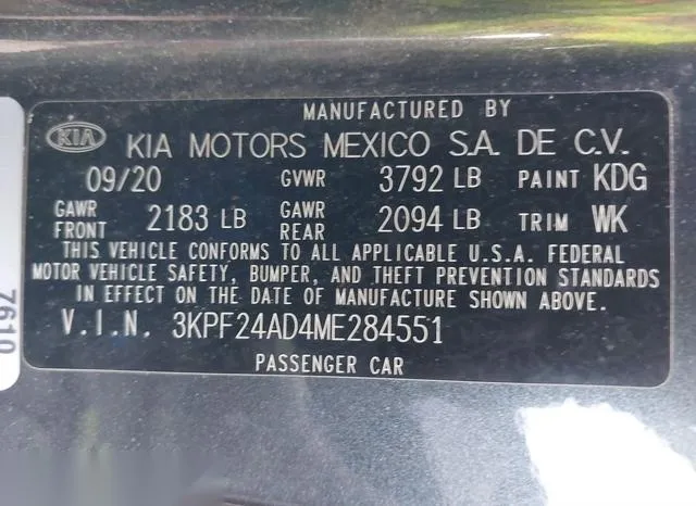 3KPF24AD4ME284551 2021 2021 KIA Forte- Lxs 9