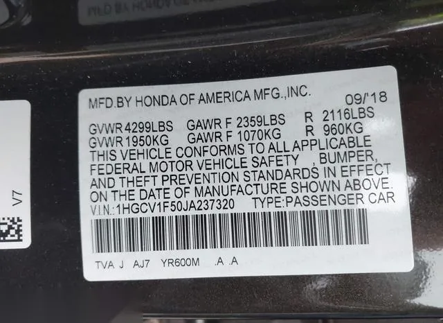 1HGCV1F50JA237320 2018 2018 Honda Accord- Ex-L 9