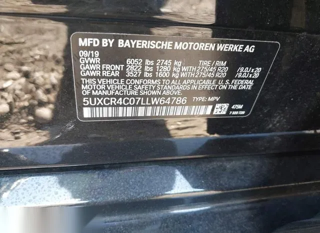 5UXCR4C07LLW64786 2020 2020 BMW X5- Sdrive40I 9