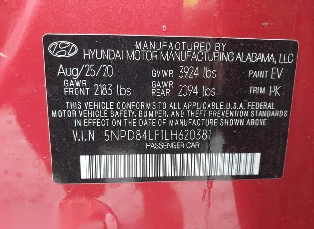 5NPD84LF1LH620381 2020 2020 Hyundai Elantra- Value Edition 9