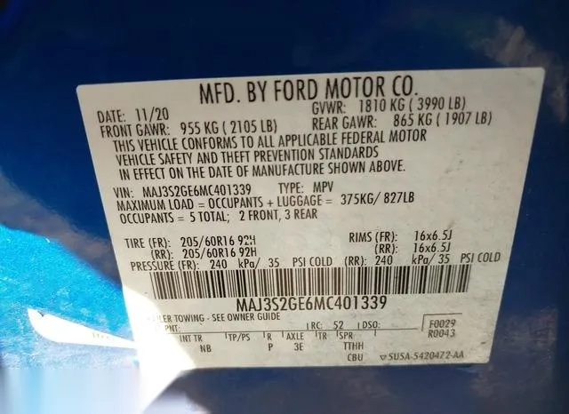 MAJ3S2GE6MC401339 2021 2021 Ford Ecosport- SE 9