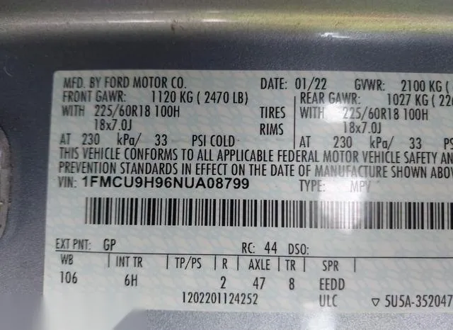 1FMCU9H96NUA08799 2022 2022 Ford Escape- Sel 9