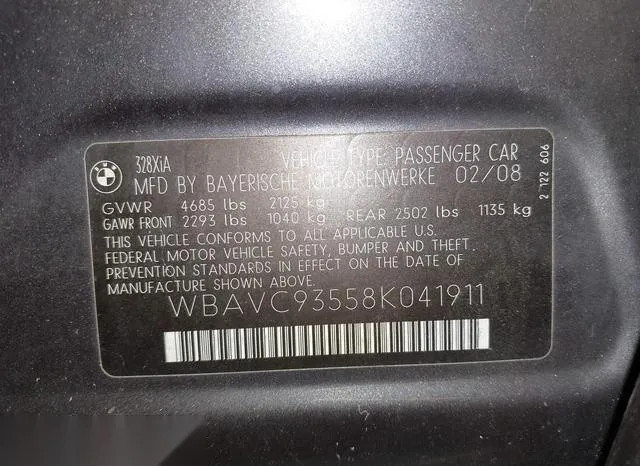 WBAVC93558K041911 2008 2008 BMW 3 Series- 328XI 9