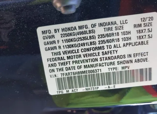 7FART6H89ME006371 2021 2021 Honda CR-V- Hybrid Ex-L 9