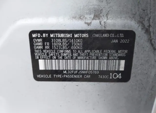 ML32FUFJ5NHF05769 2022 2022 Mitsubishi Mirage- G4 ES 9