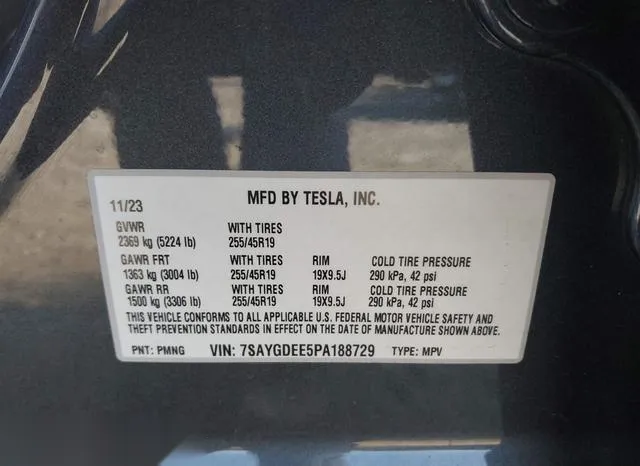 7SAYGDEE5PA188729 2023 2023 Tesla Model Y- Awd/Long Range D 9