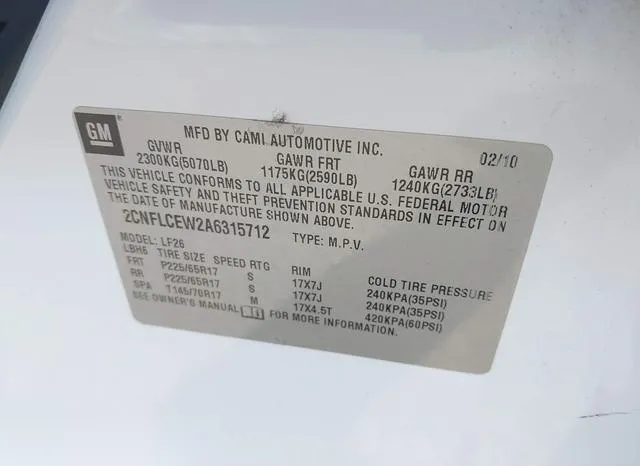 2CNFLCEW2A6315712 2010 2010 Chevrolet Equinox- LS 9