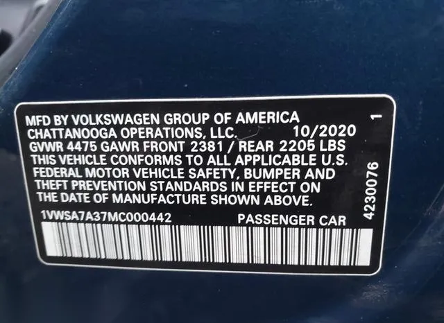 1VWSA7A37MC000442 2021 2021 Volkswagen Passat- 2-0T Se 9