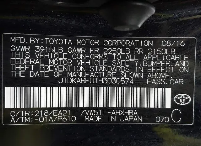 JTDKARFU1H3030574 2017 2017 Toyota Prius 9