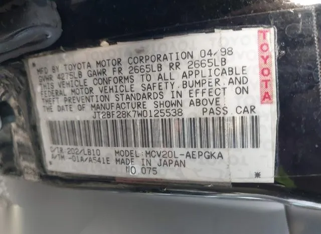 JT2BF28K7W0125538 1998 1998 Toyota Camry- Xle V6 9