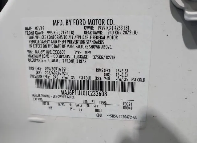 MAJ6P1UL0JC233608 2018 2018 Ford Ecosport- SE 9