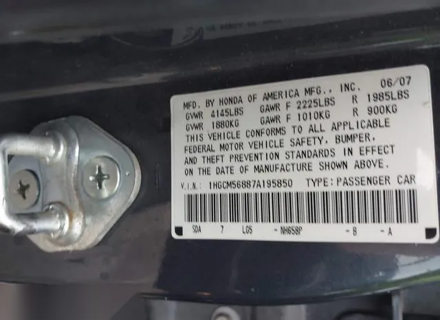 1HGCM56887A195850 2007 2007 Honda Accord- 2-4 EX 9