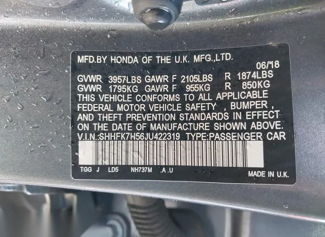 SHHFK7H56JU422319 2018 2018 Honda Civic- EX 9