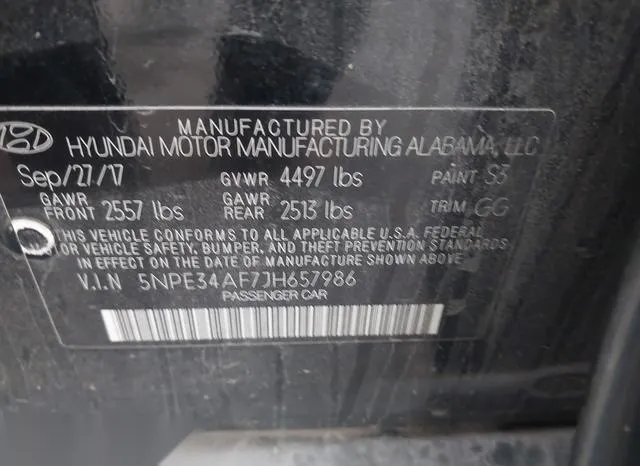 5NPE34AF7JH657986 2018 2018 Hyundai Sonata- Sel 9