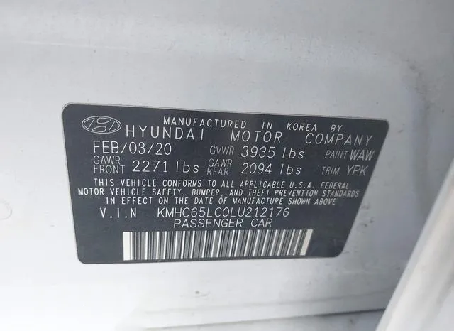 KMHC65LC0LU212176 2020 2020 Hyundai Ioniq- Hybrid Blue 9