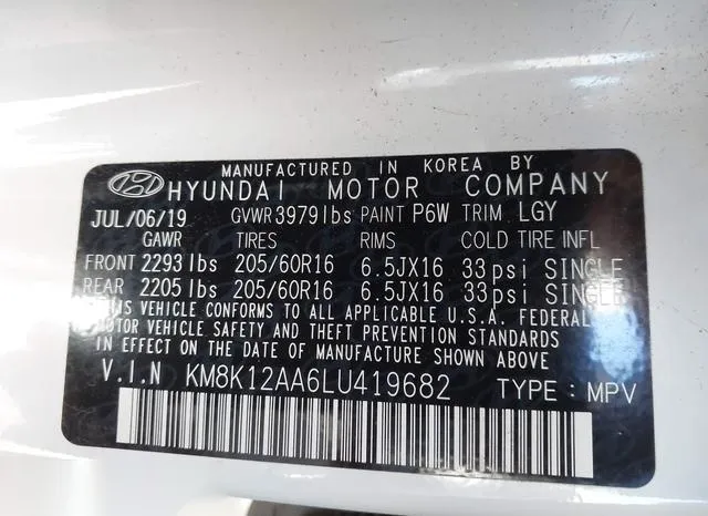 KM8K12AA6LU419682 2020 2020 Hyundai Kona- SE 9