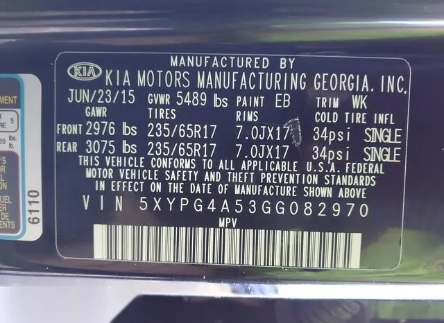 5XYPG4A53GG082970 2016 2016 KIA Sorento- 3-3L Lx 9