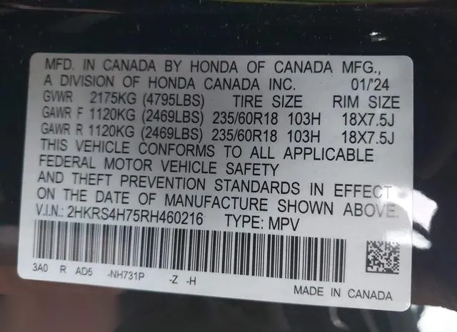 2HKRS4H75RH460216 2024 2024 Honda CR-V- Ex-L Awd 9