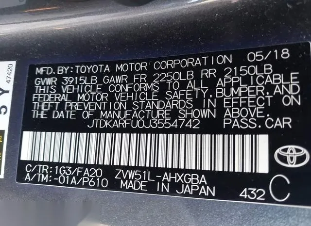 JTDKARFU0J3554742 2018 2018 Toyota Prius- Three 9