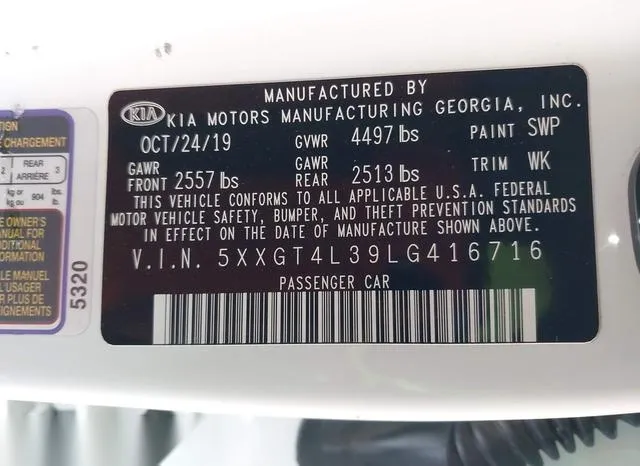 5XXGT4L39LG416716 2020 2020 KIA Optima- S 9