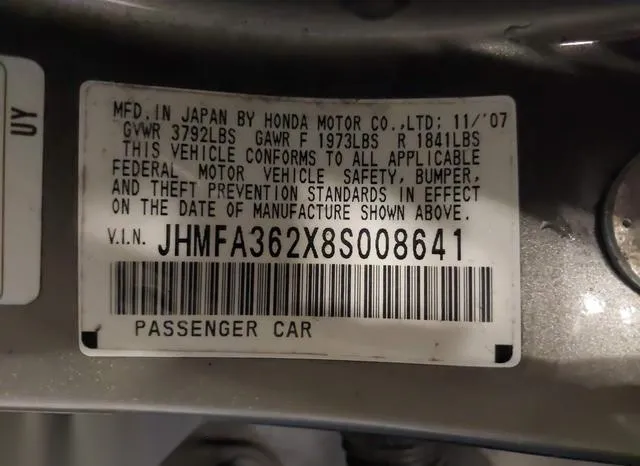 JHMFA362X8S008641 2008 2008 Honda Civic- Hybrid 9